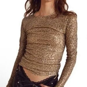 Free People Intimately Goldrush Sequin Long Sleeve Blouse - Size M
